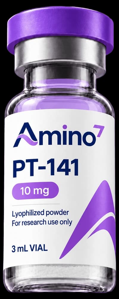 Fiole de PT-141 Amino7, photo de laboratoire